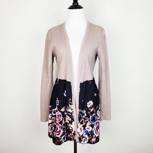 Mystree Cardigan Sweater Open Front Floral Ribbed Knit Spring Summer Boho